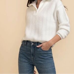 Ricki’s White Wool-Blend Pointelle Quarter-Zip Knit Sweater